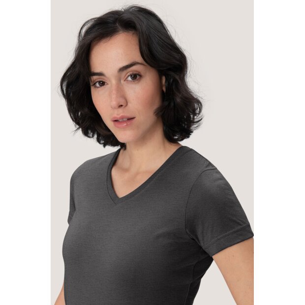 HAKRO Damen T-Shirt MIKRALINAR® No. 181 V-Ausschnitt anthrazit meliert XL